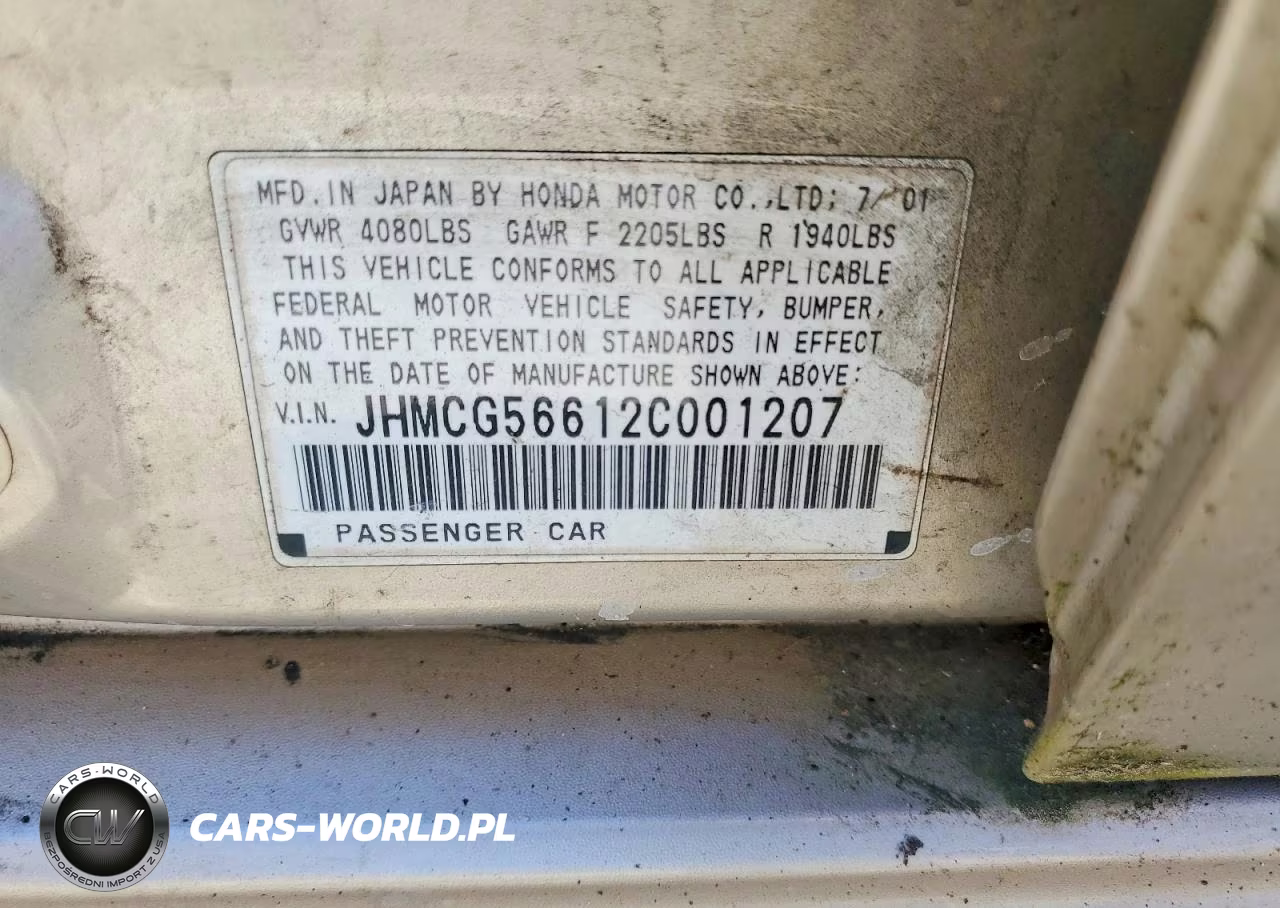 2002 Honda Accord Ex VIN:JHMCG56612C001207 - 12