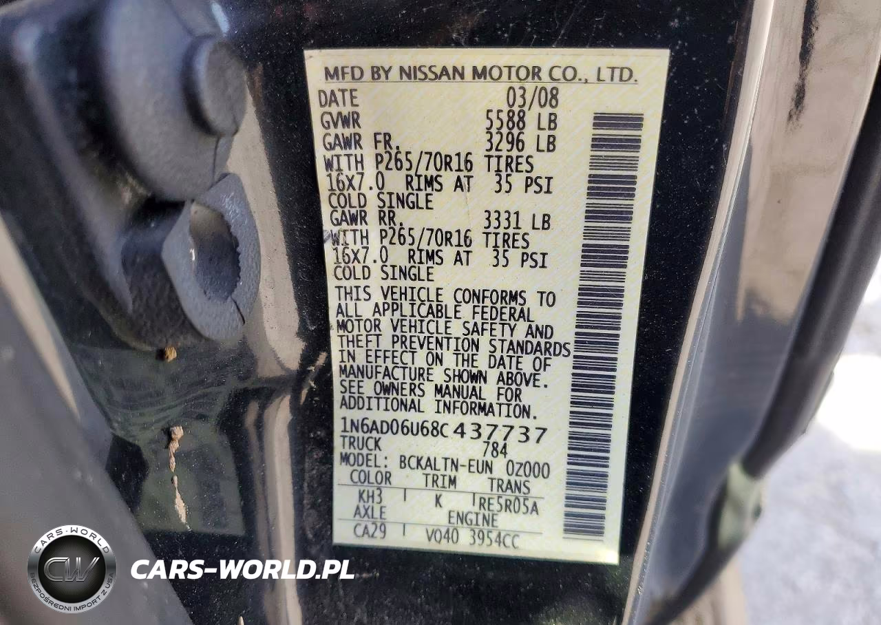 2008 Nissan Frontier Se V6 VIN:1N6AD06U68C437737 - 12