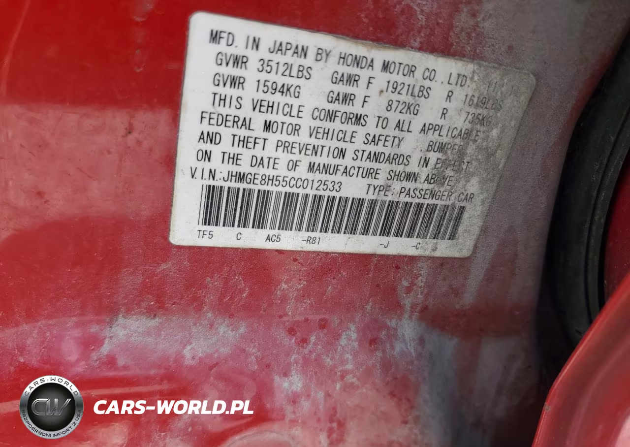 2012 Honda Fit Sport VIN:JHMGE8H55CC012533 - 12