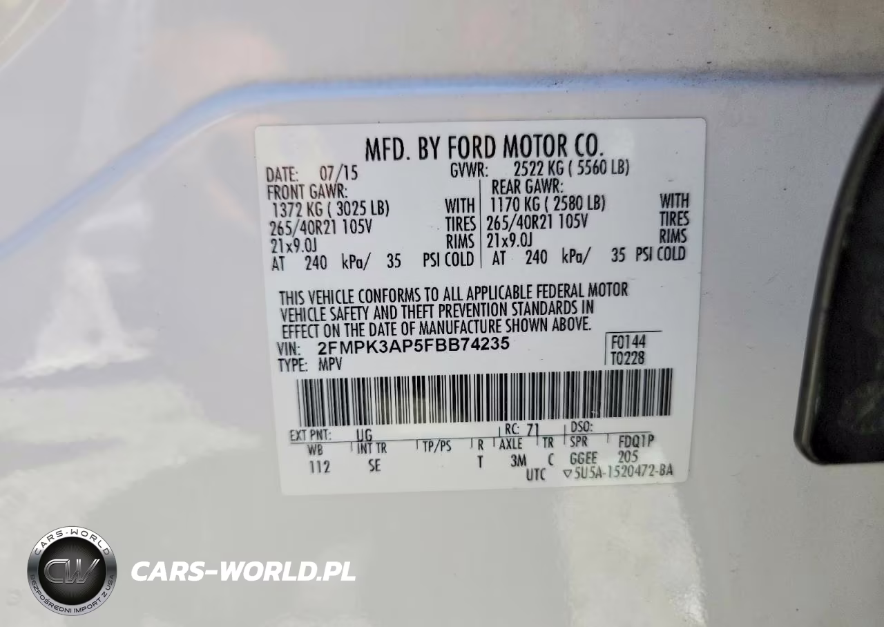 2015 Ford Edge Sport VIN:2FMPK3AP5FBB74235 - 13