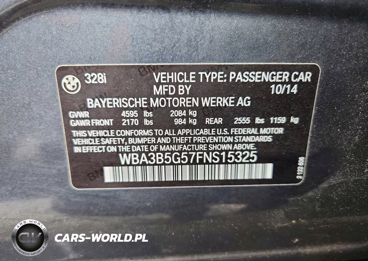 2015 BMW 328 Xi Sulev VIN:WBA3B5G57FNS15325 - 12