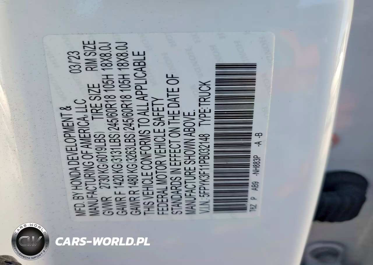 2023 Honda Ridgeline Sport VIN:5FPYK3F11PB032148 - 13