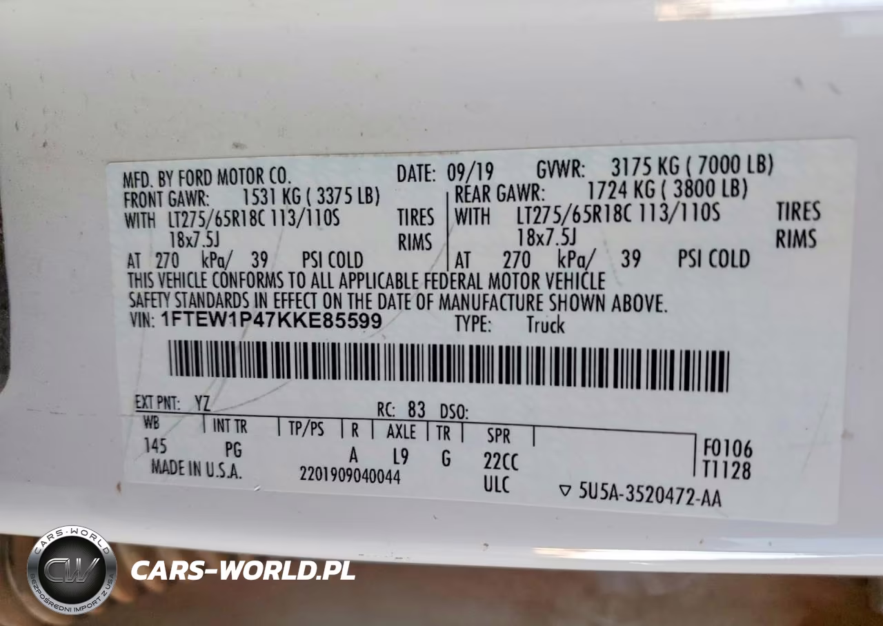 2019 Ford F150 Police Responder 4Wd Xl 3.5L V6 VIN:1FTEW1P47KKE85599 - 12