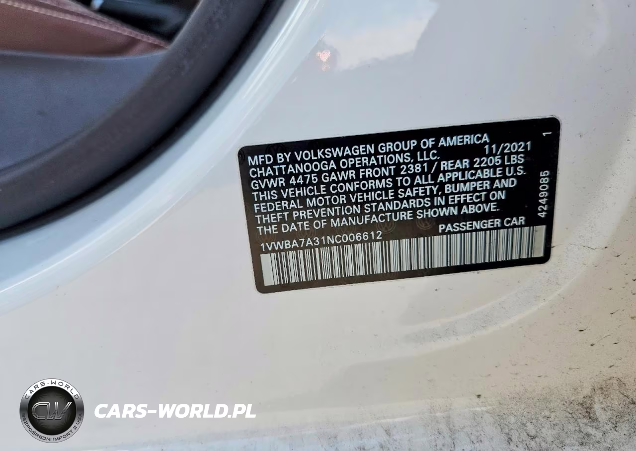 2022 Volkswagen Passat Limited Edition VIN:1VWBA7A31NC006612 - 12