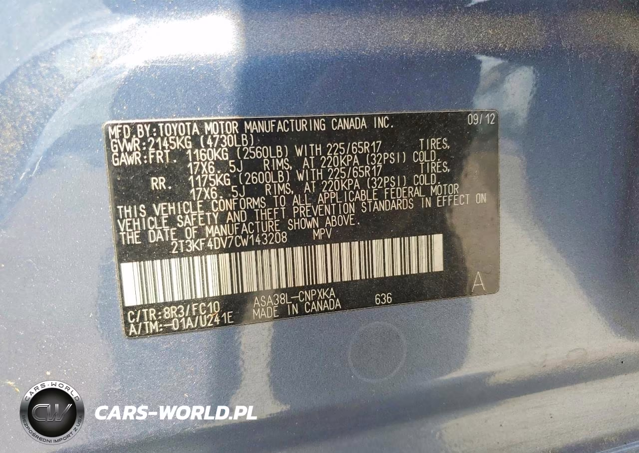 2012 Toyota Rav4 Base VIN:2T3KF4DV7CW143208 - 13