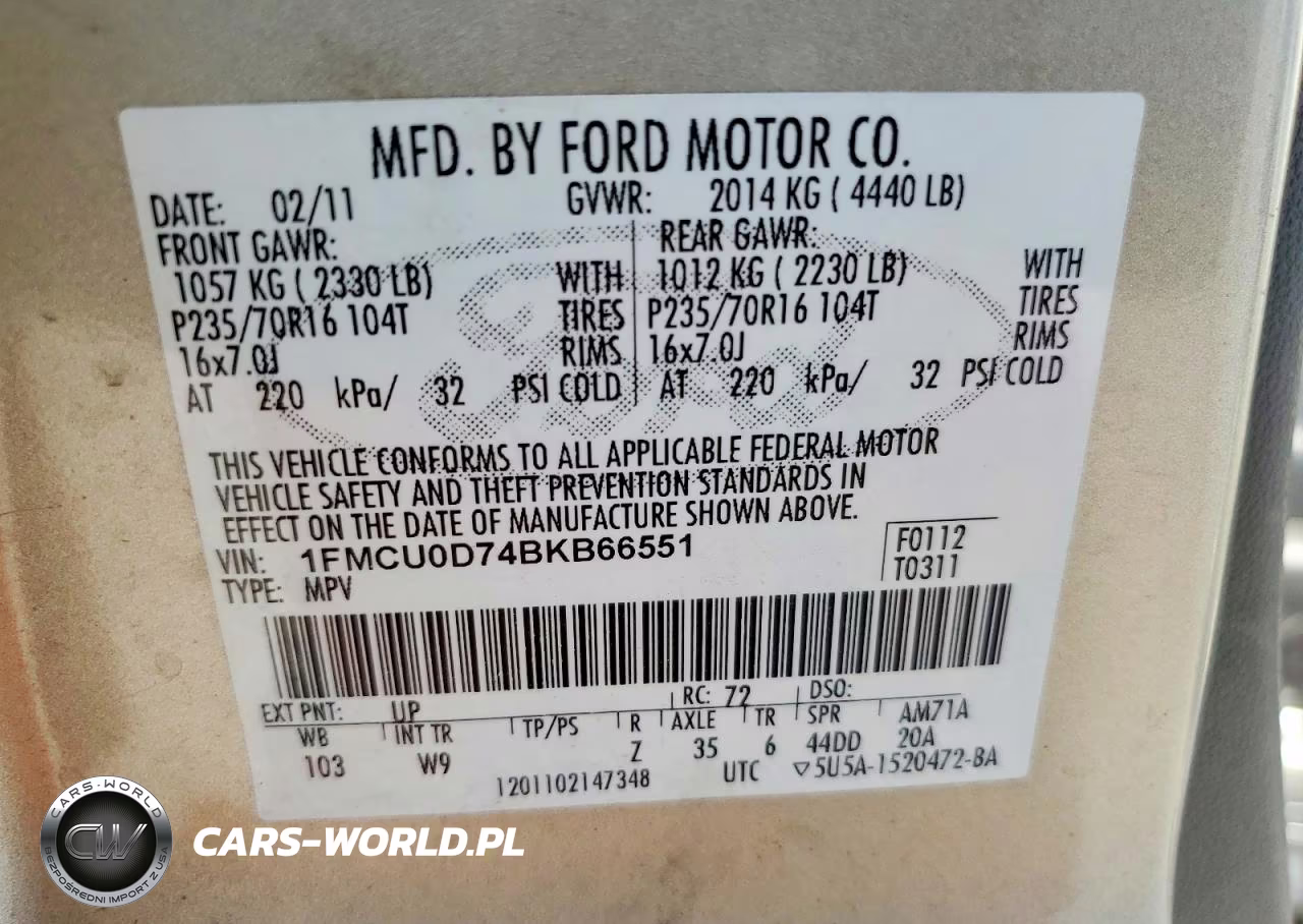 2011 Ford Escape Xlt VIN:1FMCU0D74BKB66551 - 13