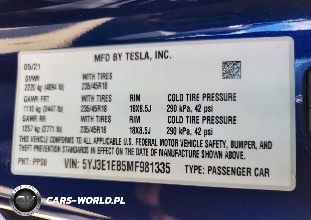 2021 Tesla Model 3 VIN:5YJ3E1EB5MF981335 - 14