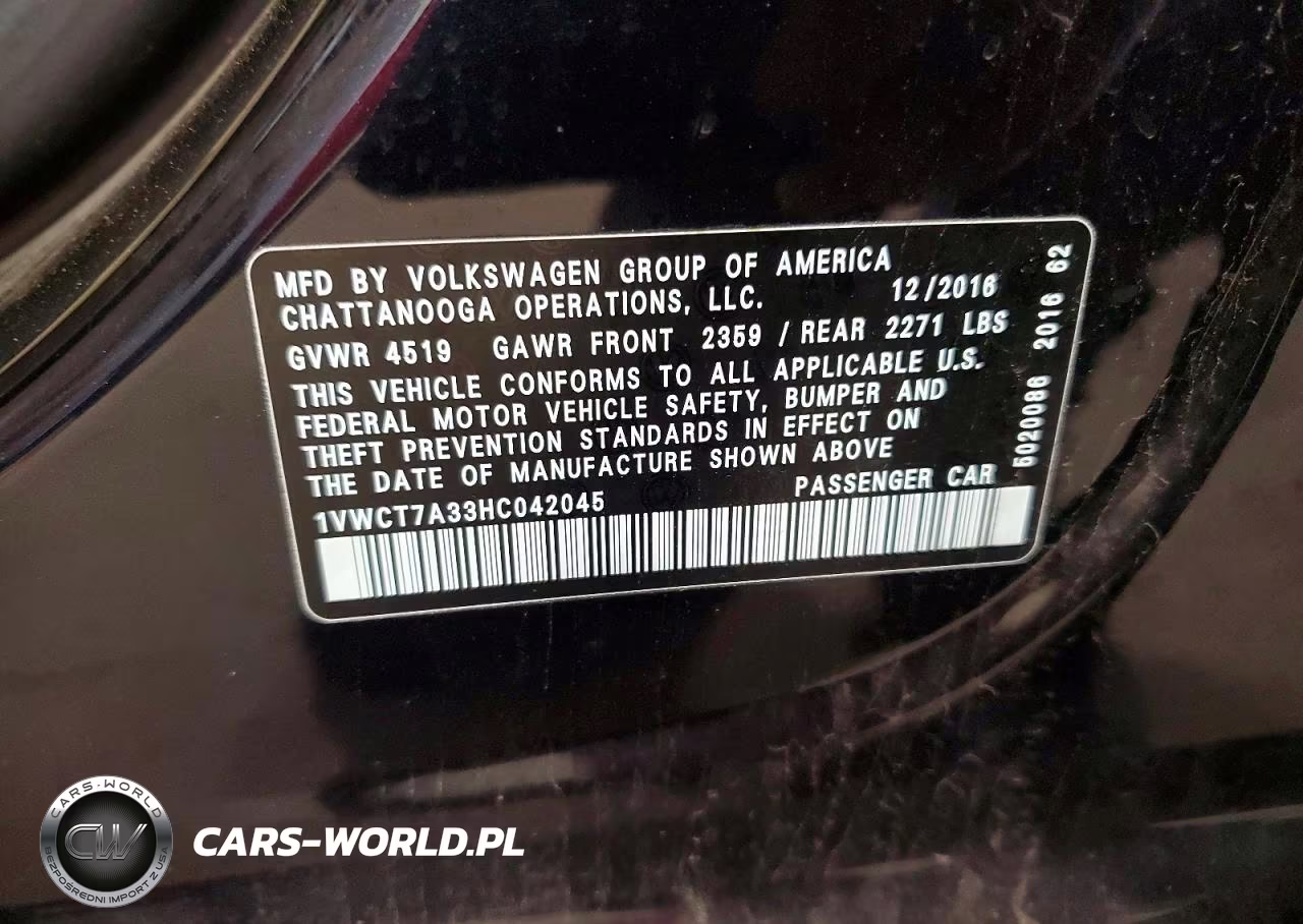2017 Volkswagen Passat Sel Premium VIN:1VWCT7A33HC042045 - 12