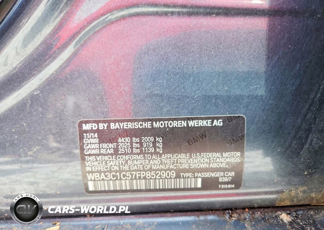 2015 BMW 328 I Sulev VIN:WBA3C1C57FP852909 - 12
