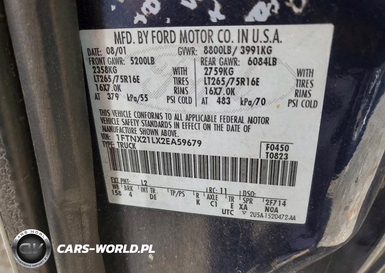 2002 Ford F250 Super Duty VIN:1FTNX21LX2EA59679 - 12