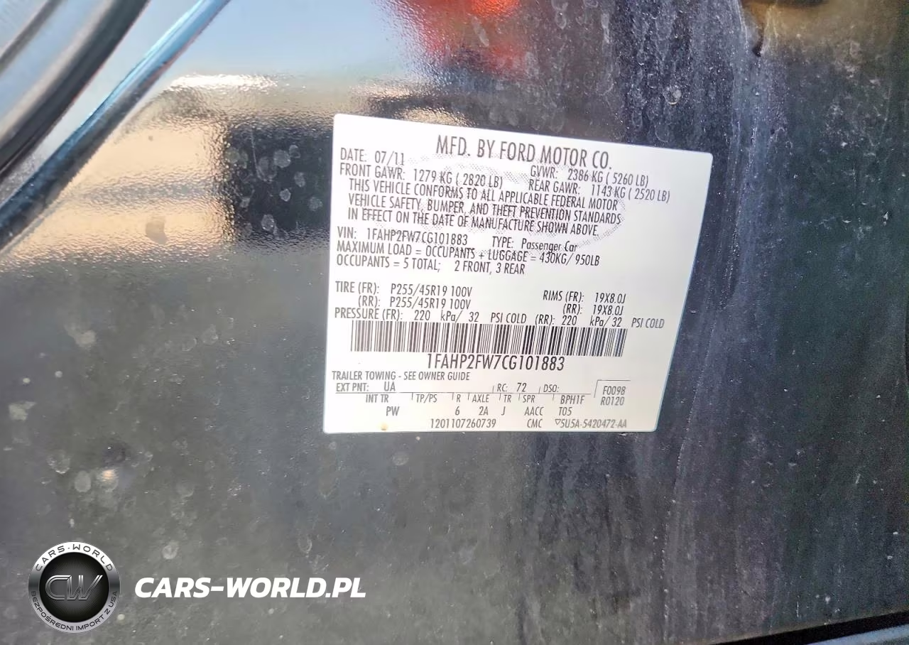 2012 Ford Taurus Limited VIN:1FAHP2FW7CG101883 - 12