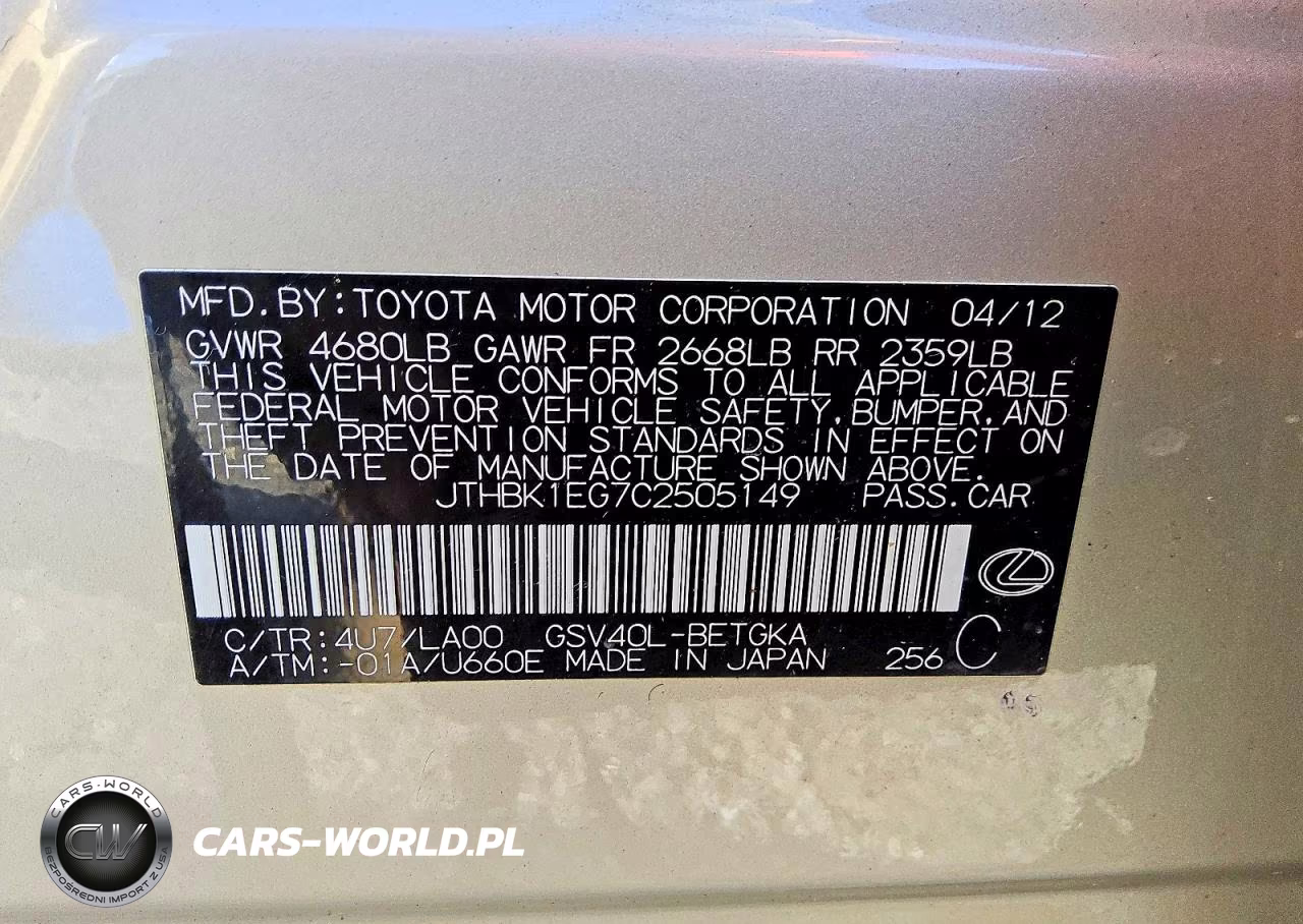 2012 Lexus Es 350 VIN:JTHBK1EG7C2505149 - 12