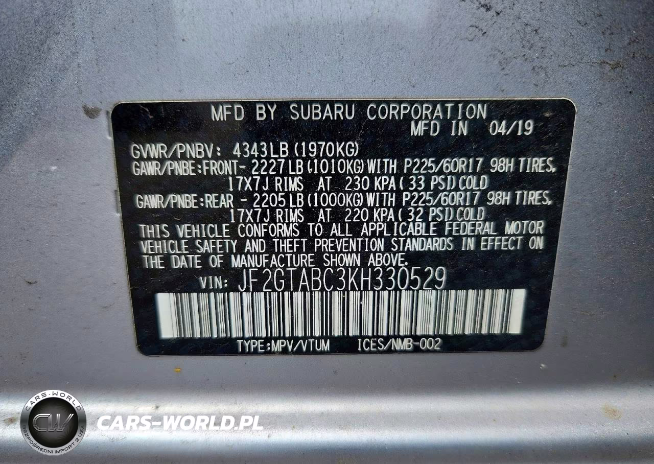 2019 Subaru Crosstrek VIN:JF2GTABC3KH330529 - 12