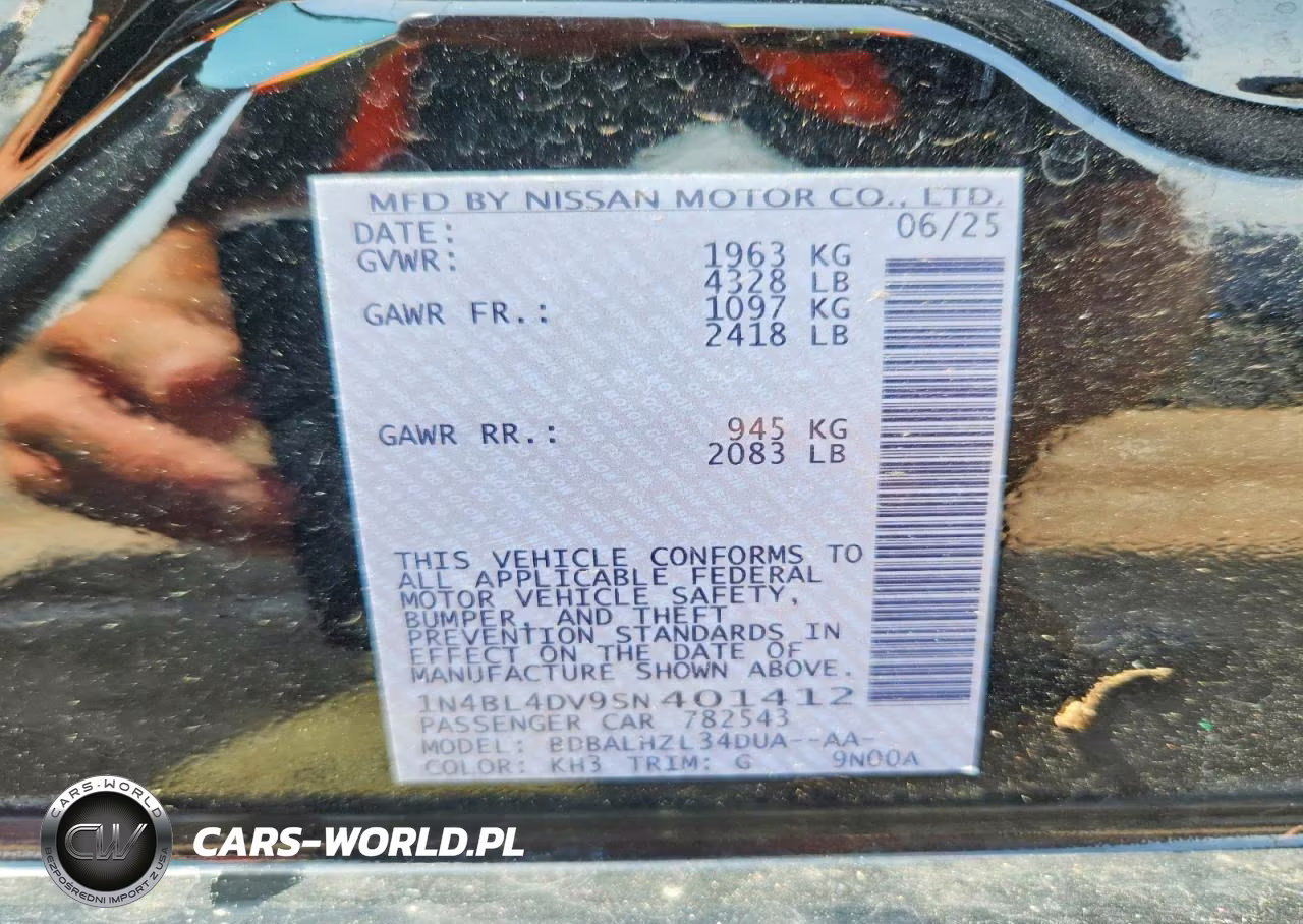 2025 Nissan Altima Sv VIN:1N4BL4DV9SN401412 - 12