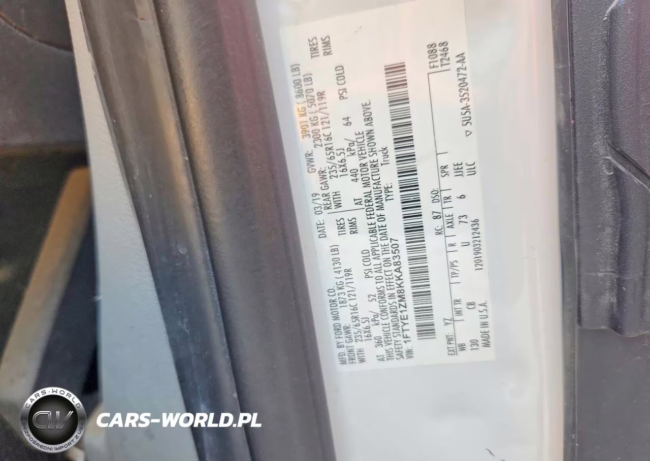2019 Ford Transit T-150 VIN:1FTYE1ZM8KKA83507 - 12