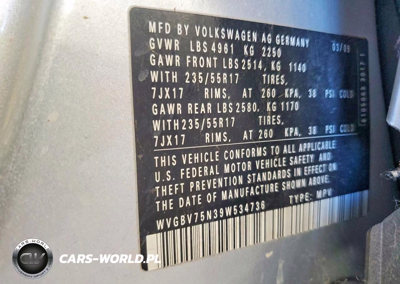 2009 Volkswagen Tiguan Se VIN:WVGBV75N39W534736 - 13