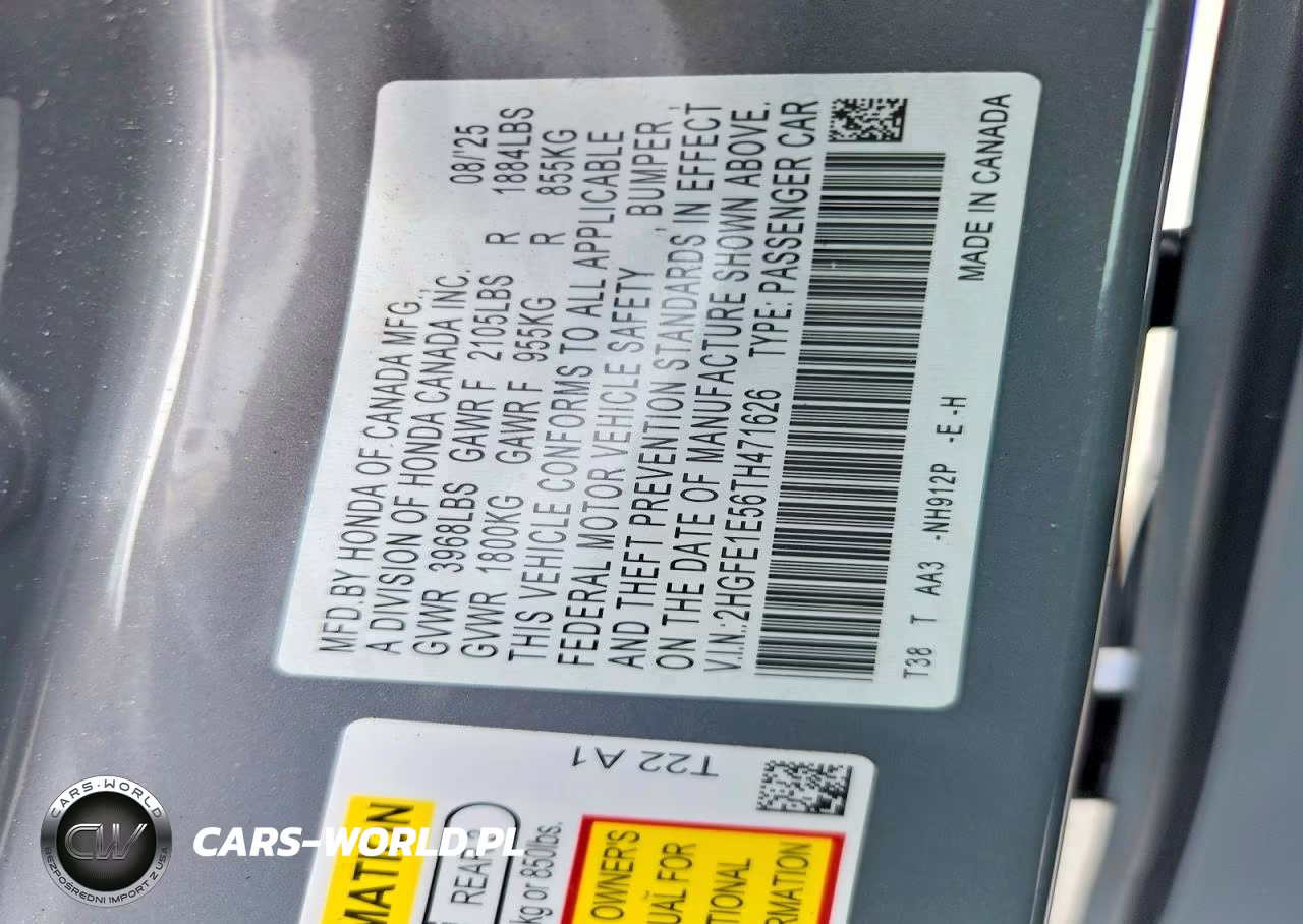 2026 Honda Civic Si VIN:2HGFE1E56TH471626 - 13