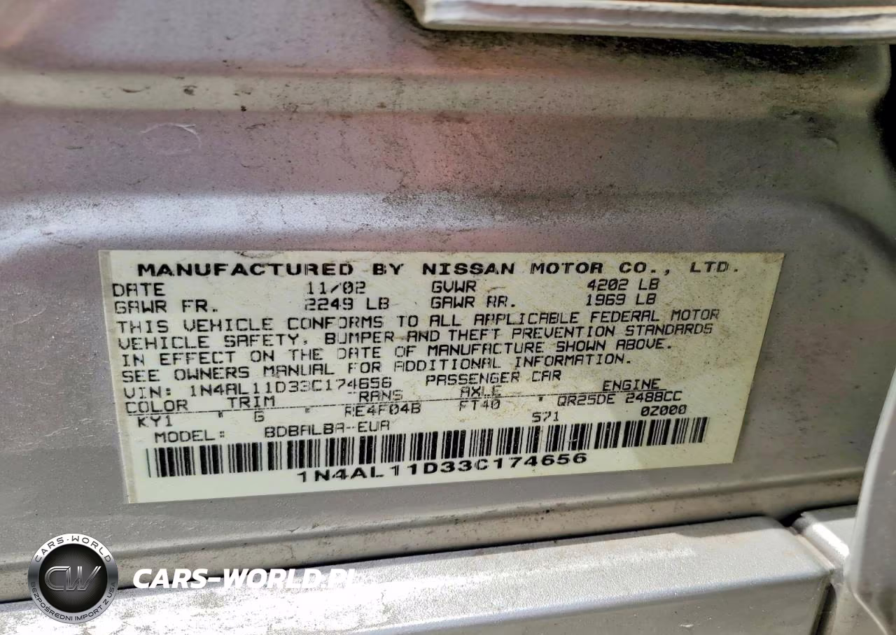 2003 Nissan Altima 2.5 VIN:1N4AL11D33C174656 - 12