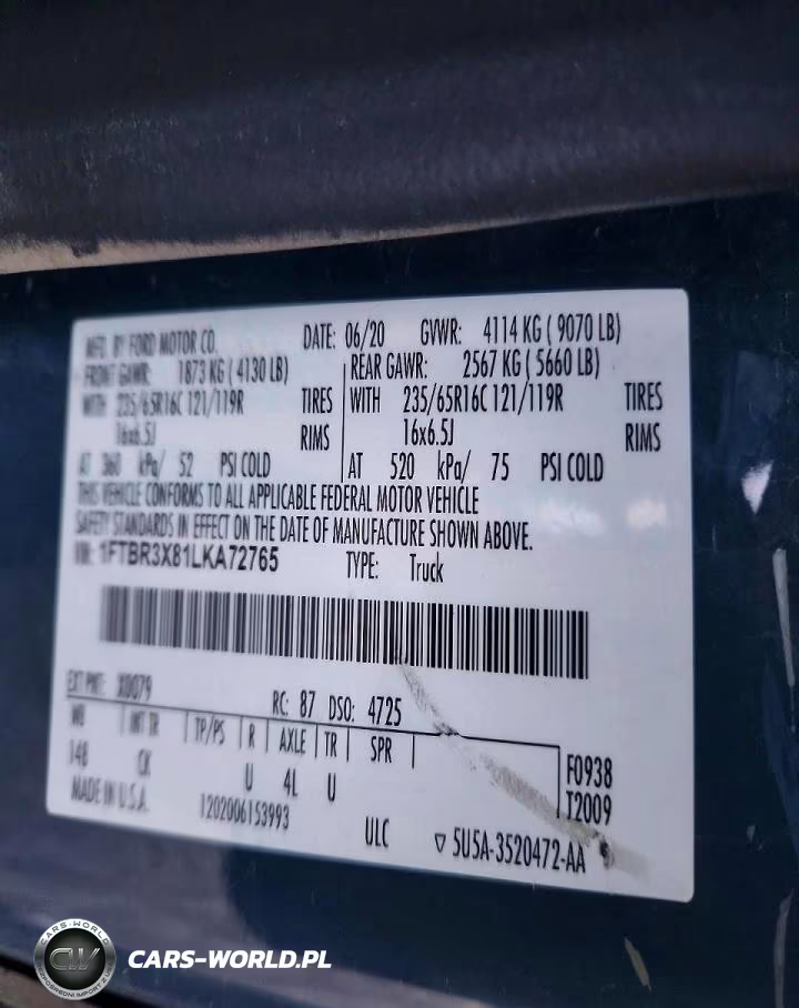 2020 Ford Transit T-250 Delivery Van VIN:1FTBR3X81LKA72765 - 13