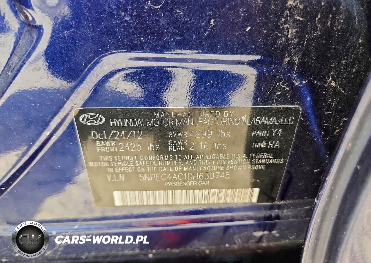 2013 Hyundai Sonata Se VIN:5NPEC4AC1DH630745 - 12