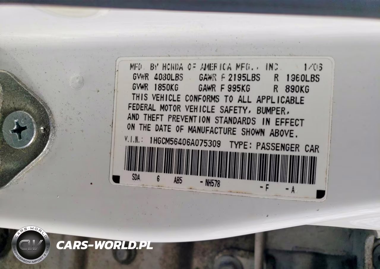 2006 Honda Accord Lx VIN:1HGCM56406A075309 - 12