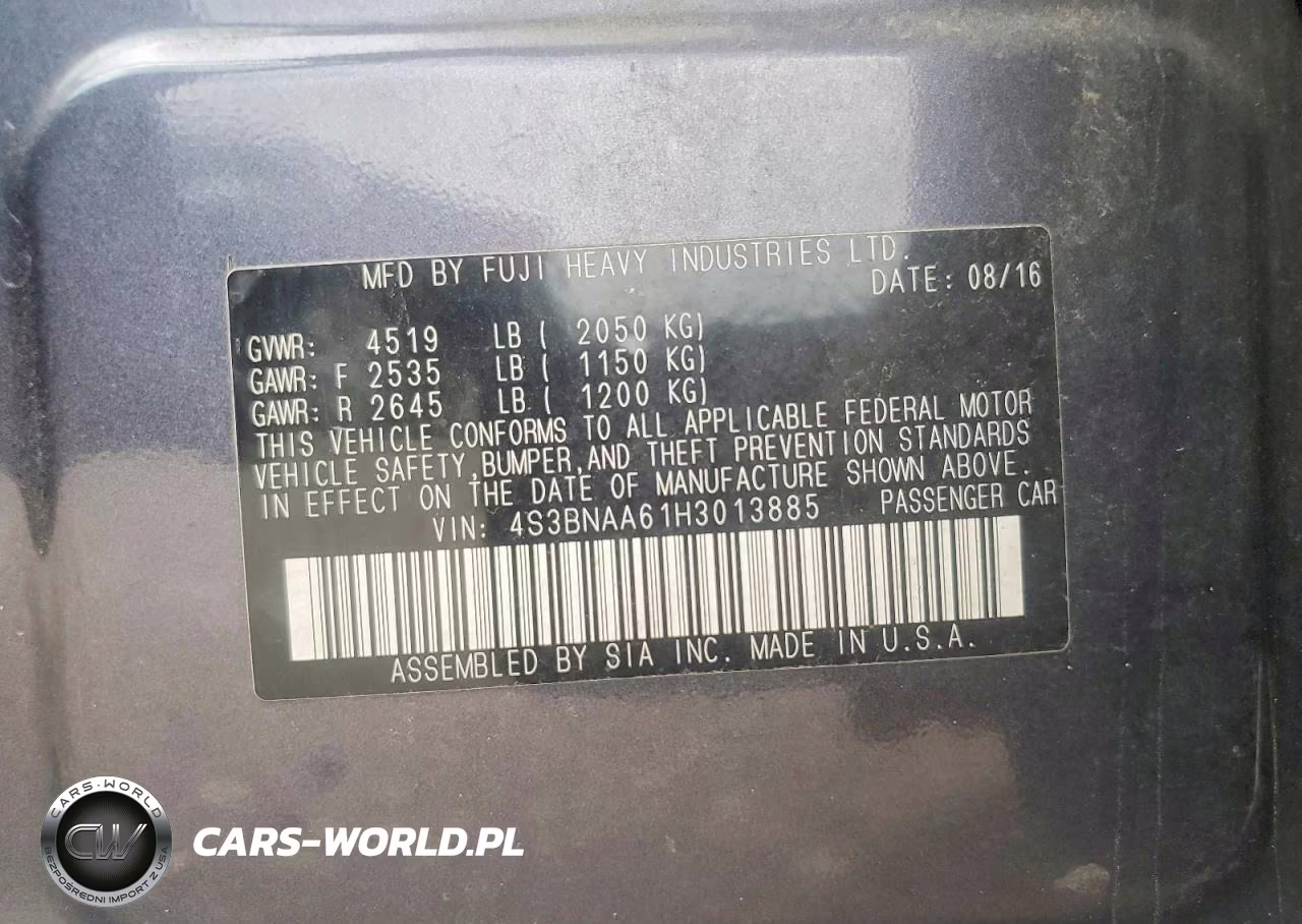 2017 Subaru Legacy 2.5I VIN:4S3BNAA61H3013885 - 12