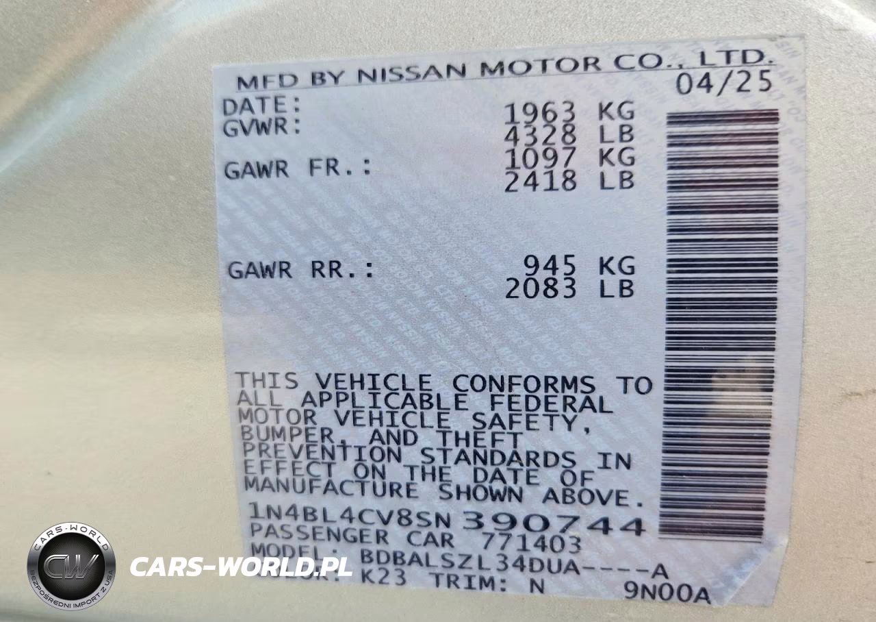 2025 Nissan Altima Sr VIN:1N4BL4CV8SN390744 - 13