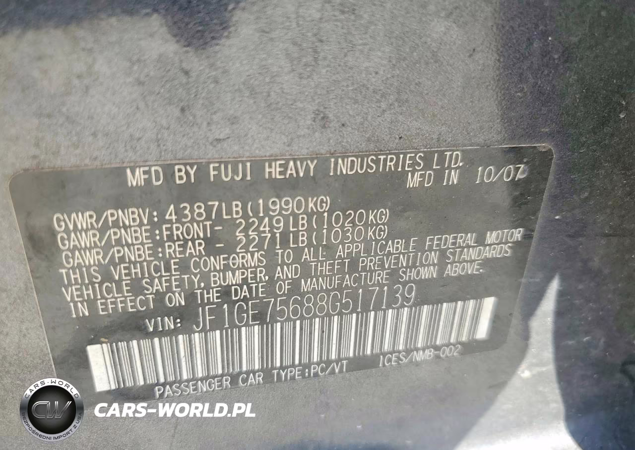 2008 Subaru Impreza Wrx Premium VIN:JF1GE75688G517139 - 12