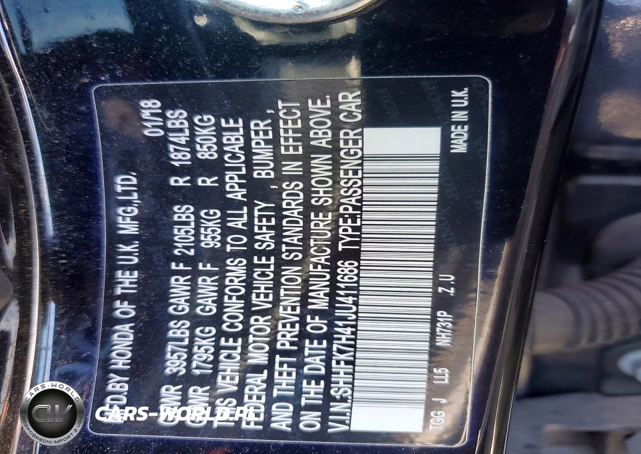 2018 Honda Civic Sport VIN:SHHFK7H41JU411686 - 13