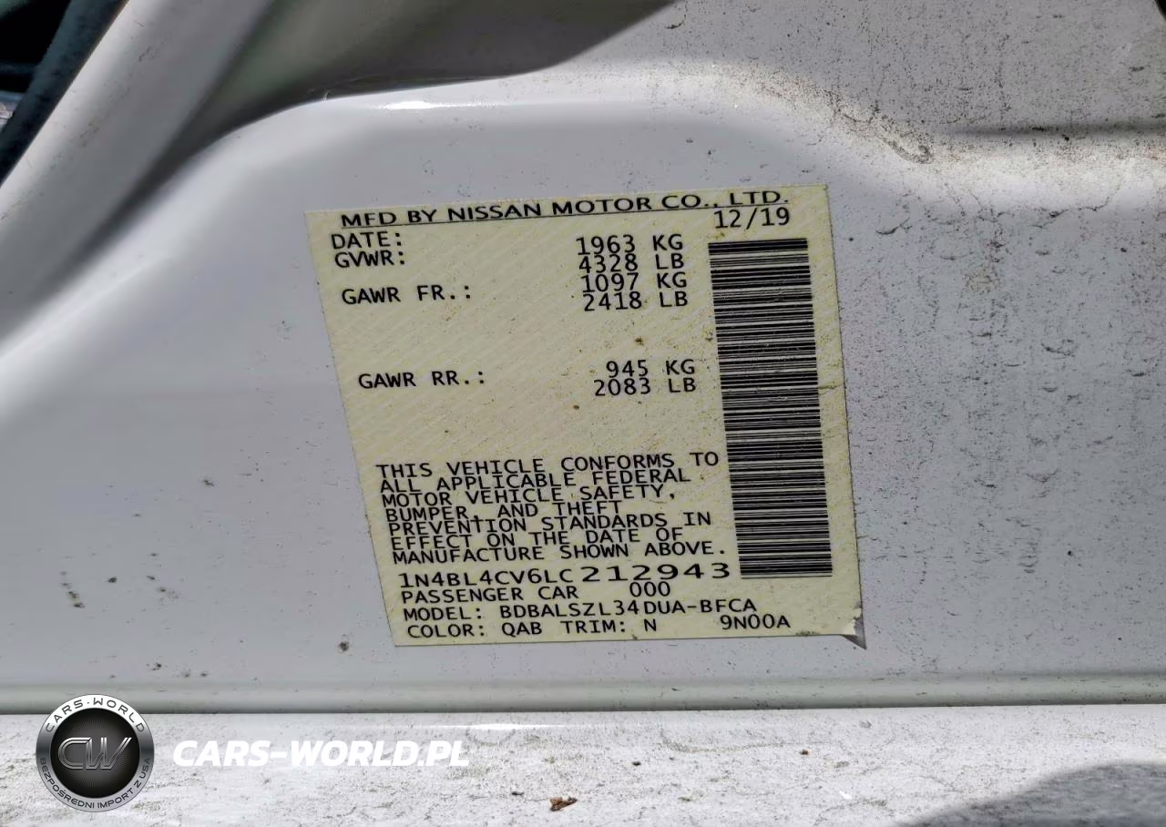 2020 Nissan Altima Sr VIN:1N4BL4CV6LC212943 - 12