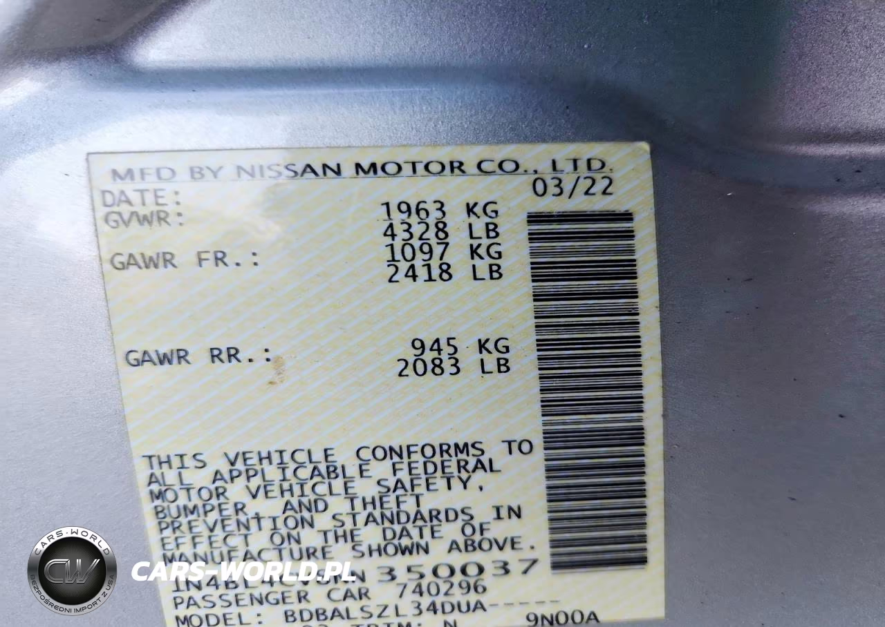 2022 Nissan Altima Sr VIN:1N4BL4CV8NN350037 - 12