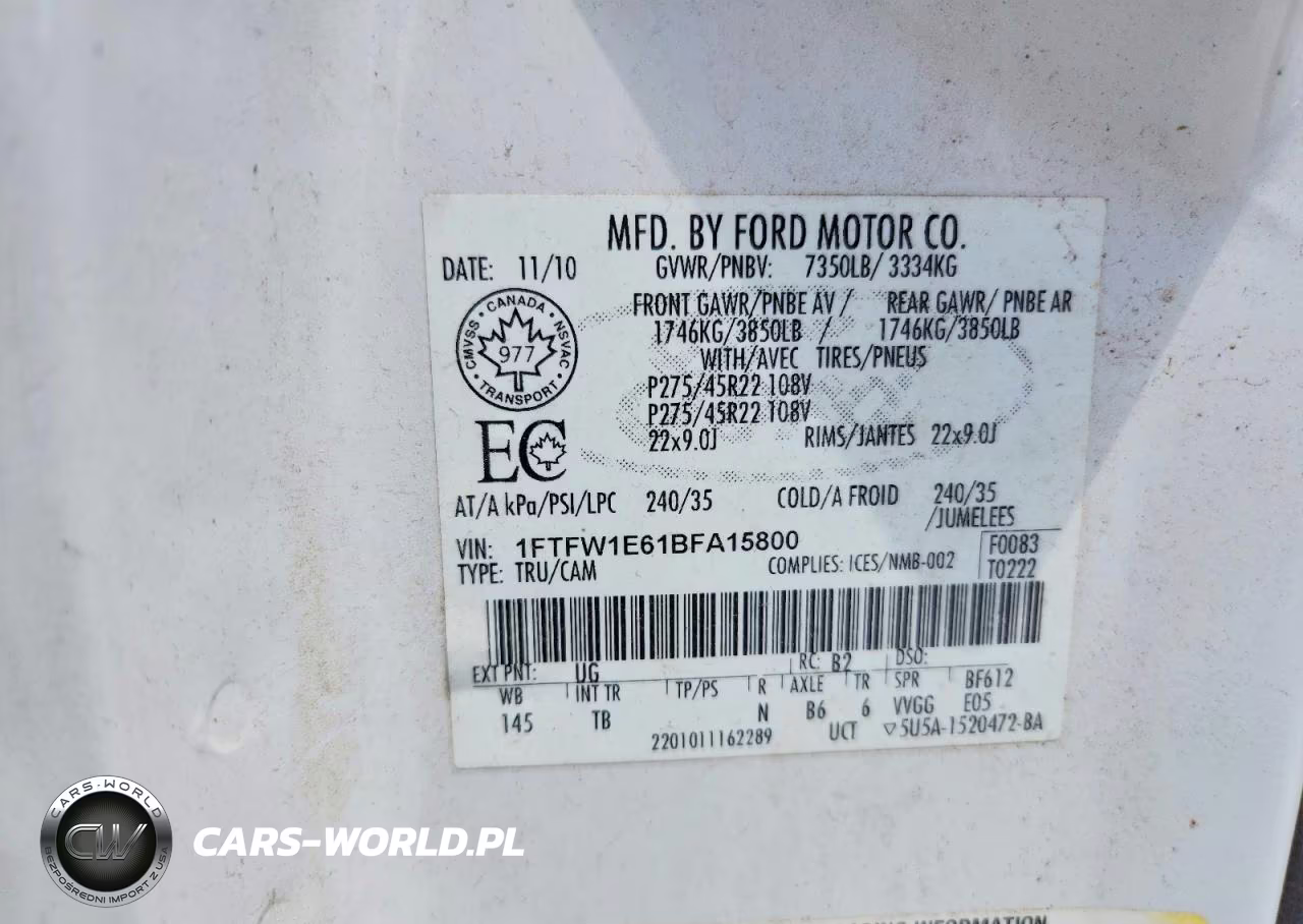2011 Ford F150X VIN:1FTFW1E61BFA15800 - 13