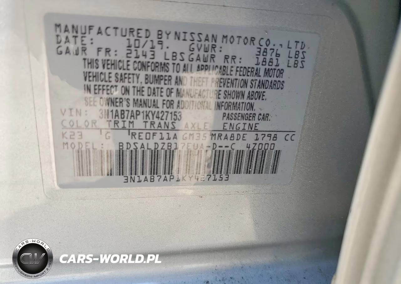 2019 Nissan Sentra Sv VIN:3N1AB7AP1KY427153 - 12
