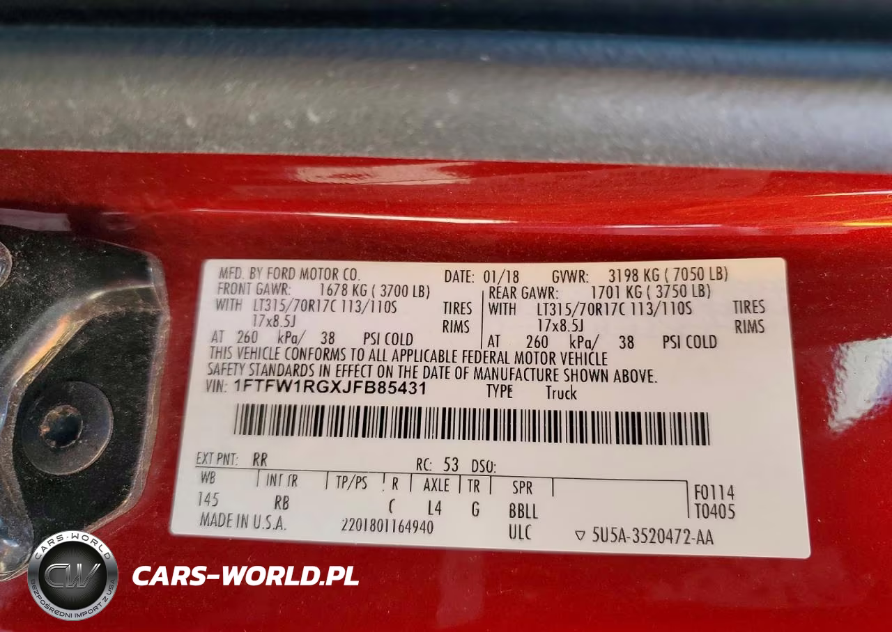 2018 Ford F150 Raptor VIN:1FTFW1RGXJFB85431 - 12