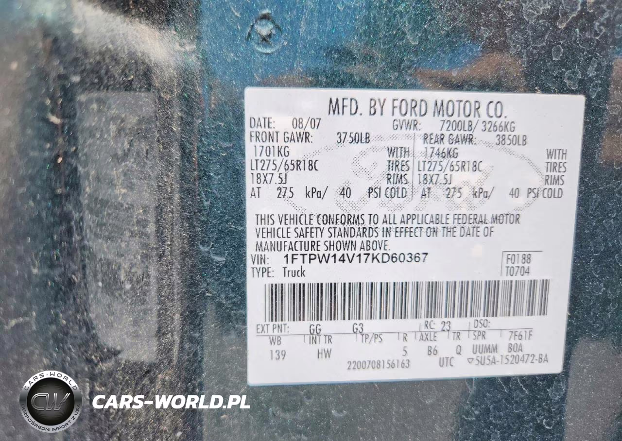 2007 Ford F150 Supercrew VIN:1FTPW14V17KD60367 - 12