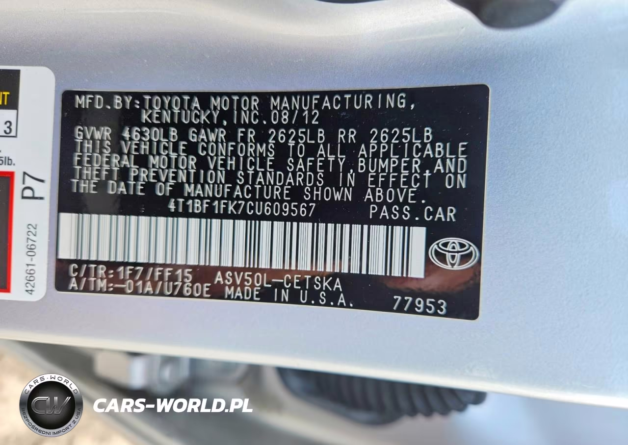 2012 Toyota Camry Se VIN:4T1BF1FK7CU609567 - 12