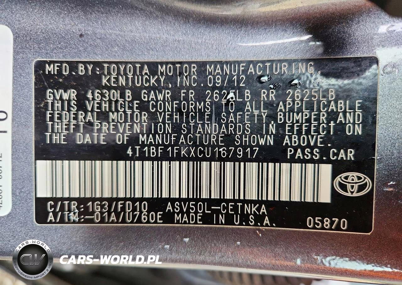2012 Toyota Camry Le VIN:4T1BF1FKXCU167917 - 12