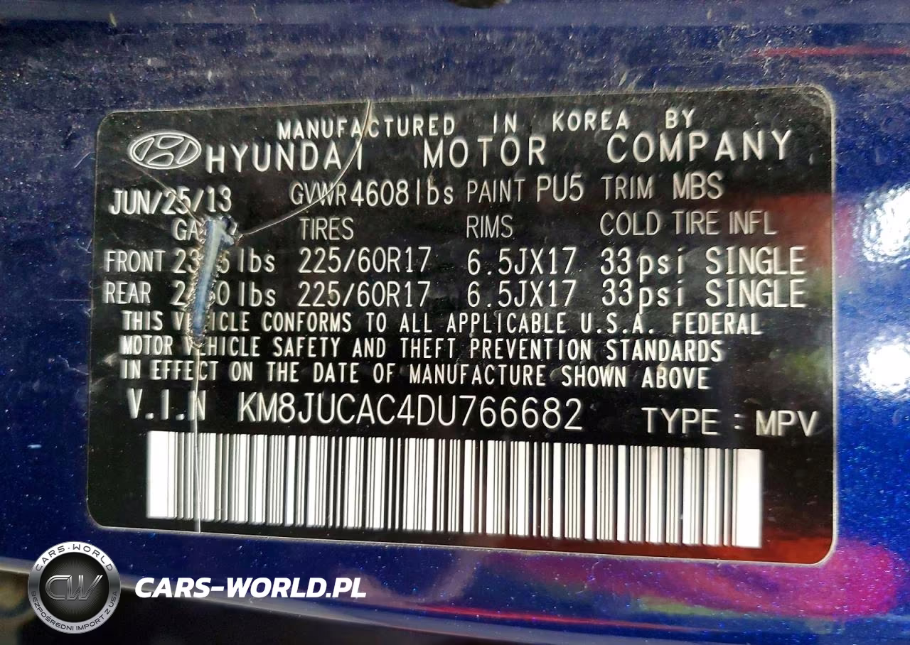 2013 Hyundai Tucson Gls VIN:KM8JUCAC4DU766682 - 14