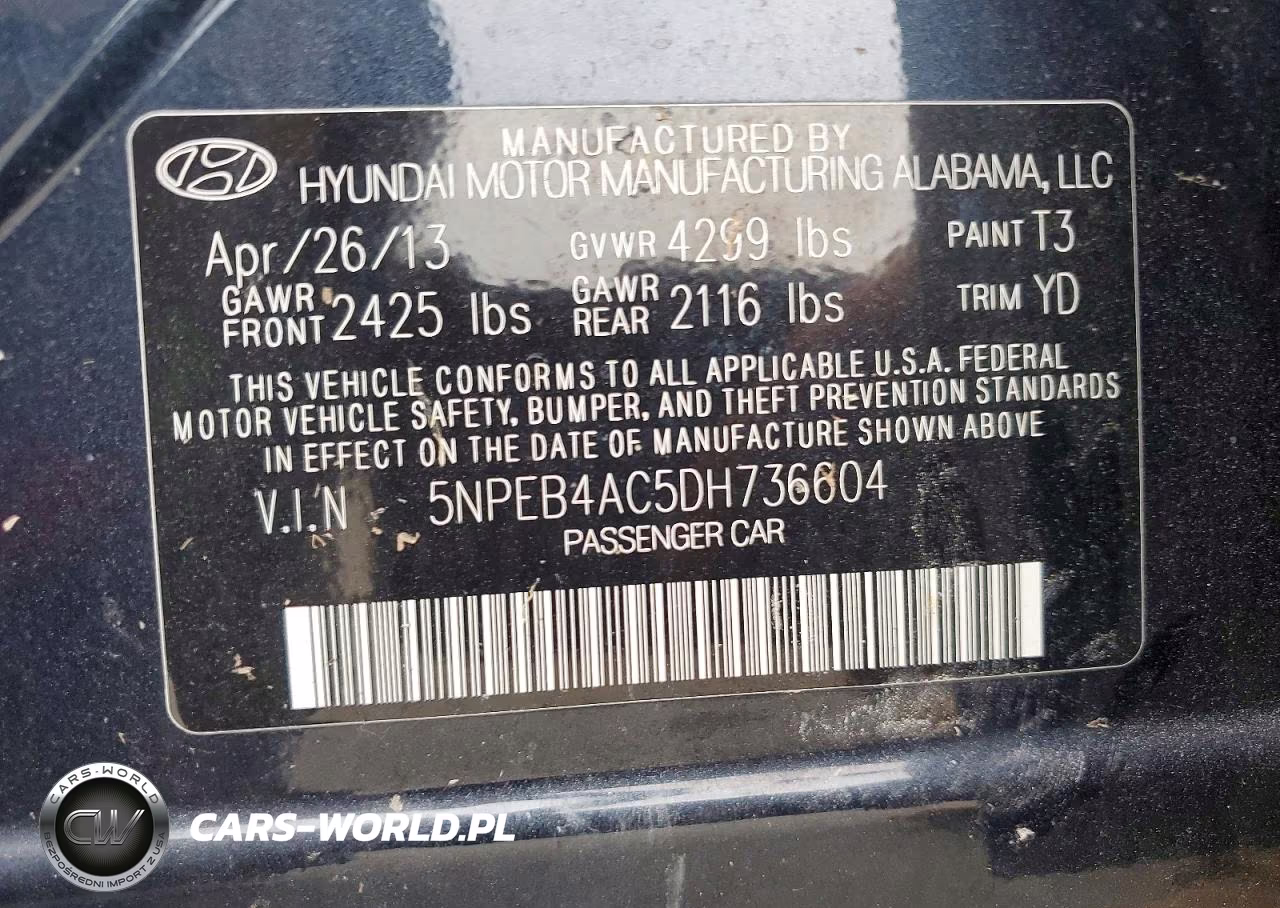 2013 Hyundai Sonata Gls VIN:5NPEB4AC5DH736604 - 12