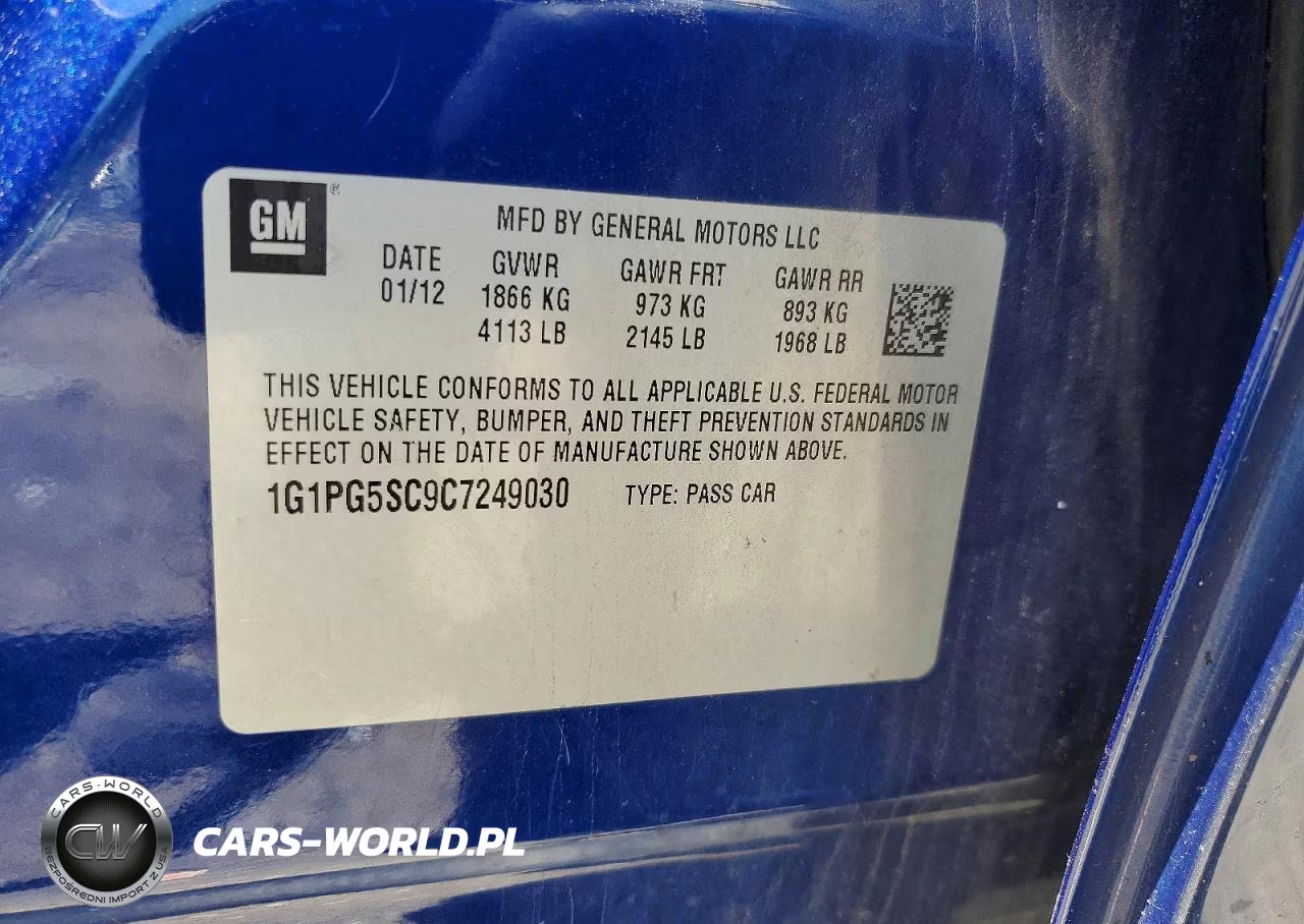 2012 Chevrolet Cruze Lt VIN:1G1PG5SC9C7249030 - 12
