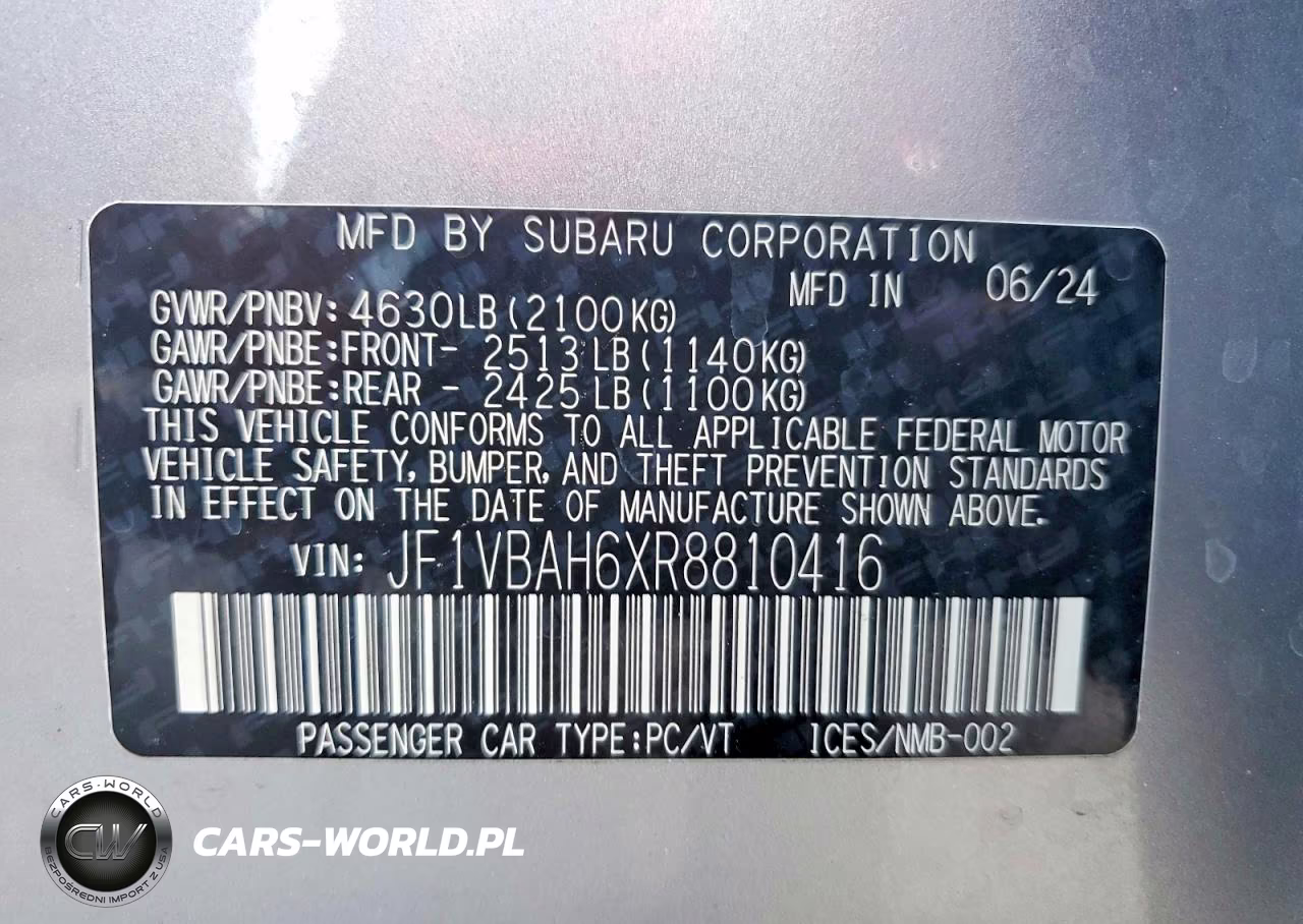 2024 Subaru Wrx Premium VIN:JF1VBAH6XR8810416 - 12