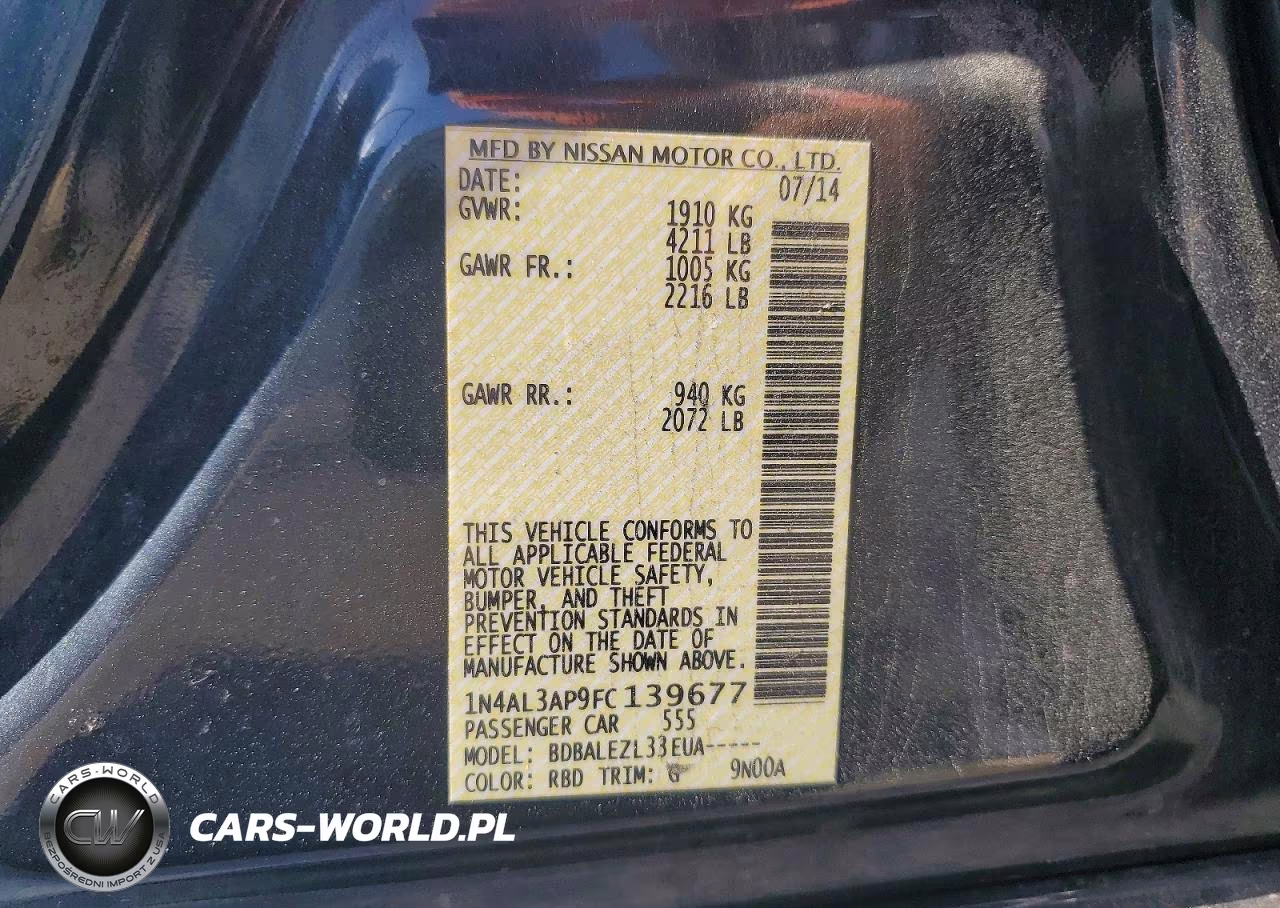 2015 Nissan Altima 2.5 S VIN:1N4AL3AP9FC139677 - 12