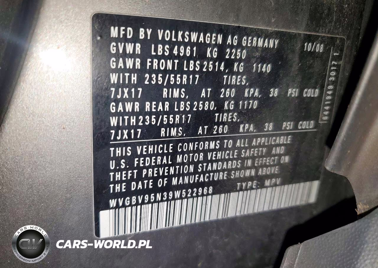 2009 Volkswagen Tiguan Se VIN:WVGBV95N39W522968 - 13