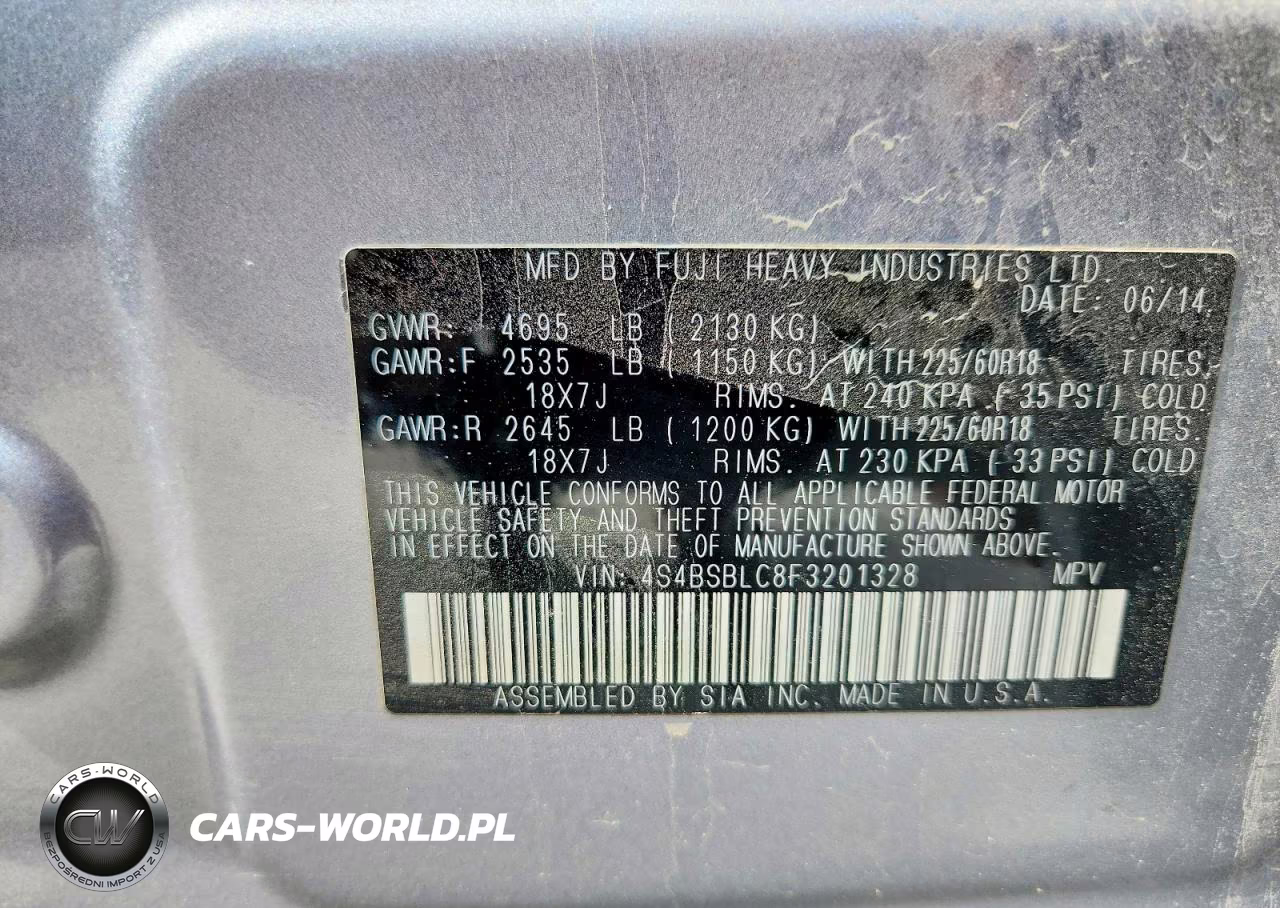 2015 Subaru Outback 2.5I Limited VIN:4S4BSBLC8F3201328 - 12