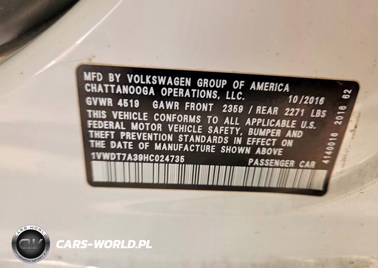 2017 Volkswagen Passat R-Line VIN:1VWDT7A39HC024735 - 12