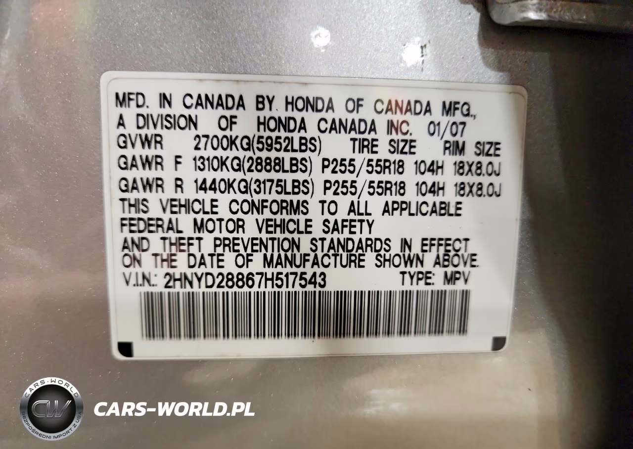 2007 Acura Mdx Sport VIN:2HNYD28867H517543 - 13