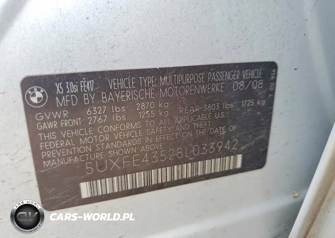 2008 BMW X5 3.0I VIN:5UXFE43528L033942 - 12