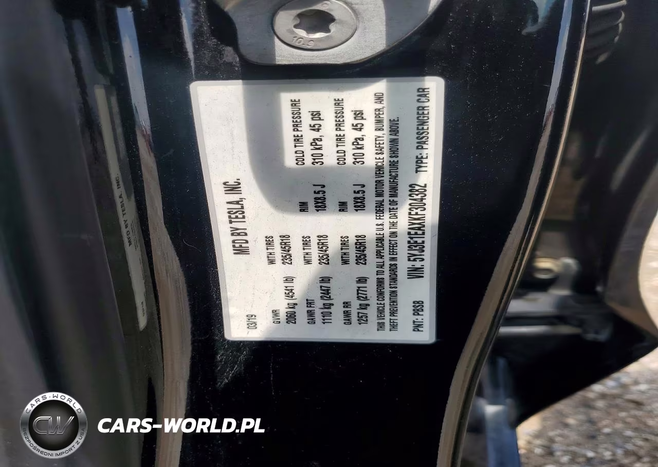 2019 Tesla Model 3 VIN:5YJ3E1EAXKF304382 - 12
