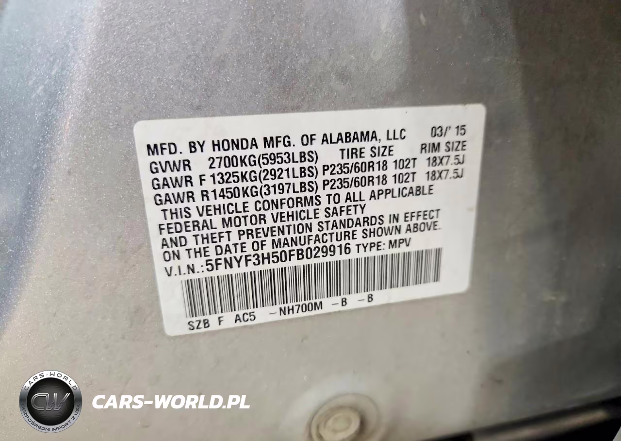 2015 Honda Pilot Exl VIN:5FNYF3H50FB029916 - 13