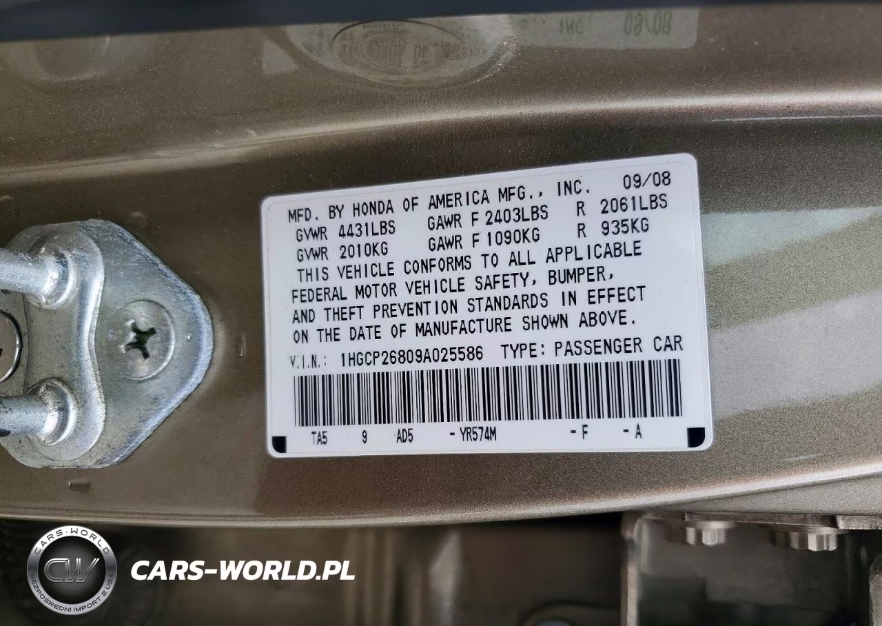 2009 Honda Accord Exl VIN:1HGCP26809A025586 - 12